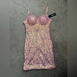 Fashion Nova Pink Sequin New Years Birthday Special Occasion Mini Dress